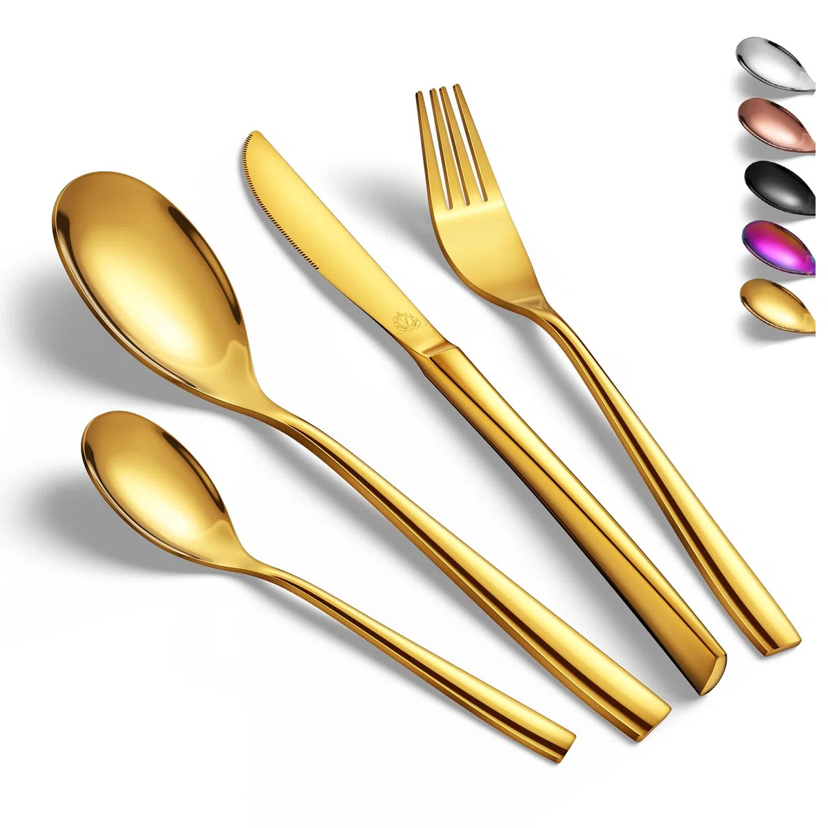 Vancasso - Cubiertos de mesa para 6 personas, 24 piezas, de acero inoxidable, incluye 1 cuchillo, 1 tenedor, 2 cucharas, para la familia, el restaurante, oro