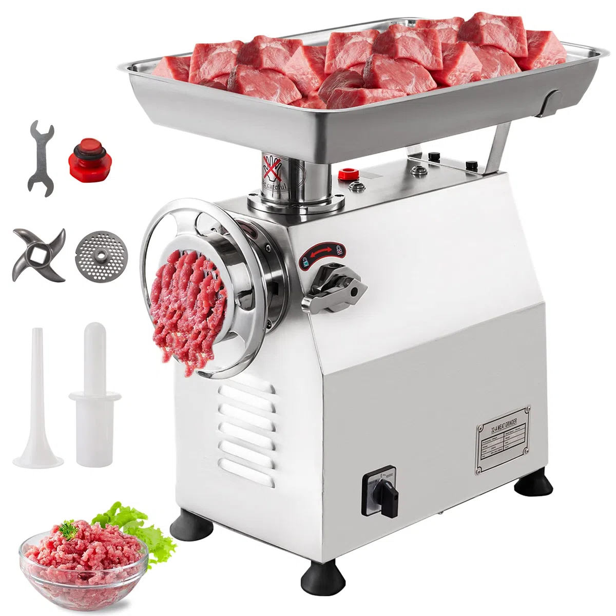 Happybuy Picadora de Carne Manual y Eléctrica 2200W - 350 kg por Hora - Fabricante de Salchichas - Uso Comercial para Restaurantes, Supermercados y Carnicerías
