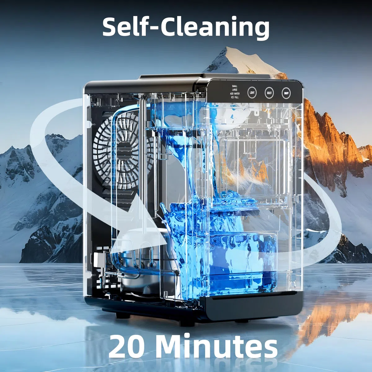 Antarctic Star Máquina de hielo, 26 libras en 24 horas, 8 cubos en 6 minutos, tanque de 0.8 litros y almacenamiento de 1 libra, limpieza automática con cesta y cuchara, portátil para el hogar/cocina