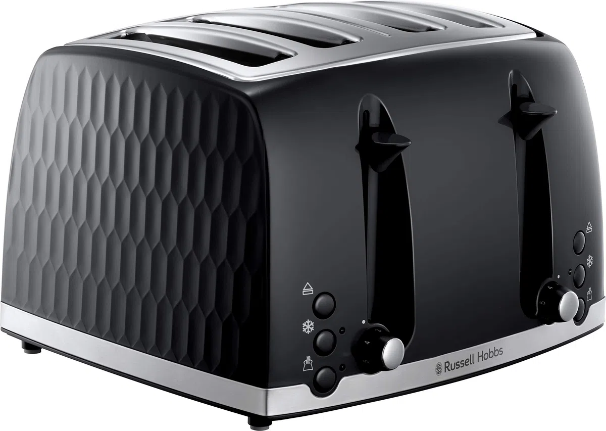 Russell Hobbs 26071 26071 - Tostadora de pan de abeja contemporánea con ranuras extra grandes y función de elevación alta, color negro