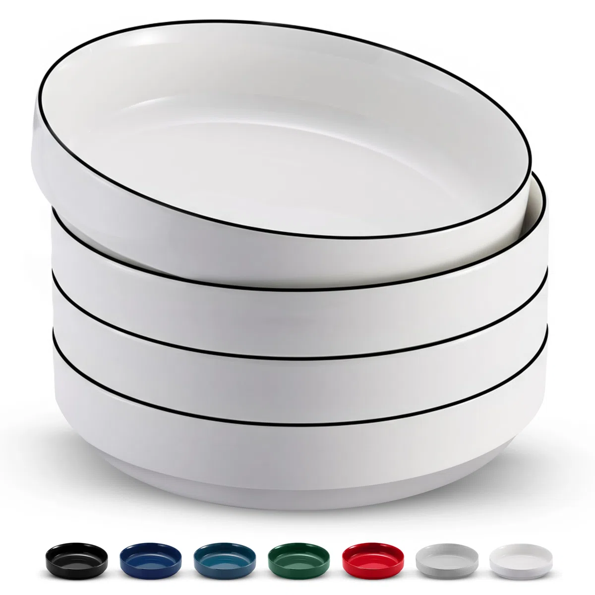 KooK Cuencos grandes de cerámica para pasta, aptos para microondas y lavavajillas, ideales para sopas y ensaladas, cuencos poco profundos, porcelana brillante, 48 onzas, juego de 4, francés