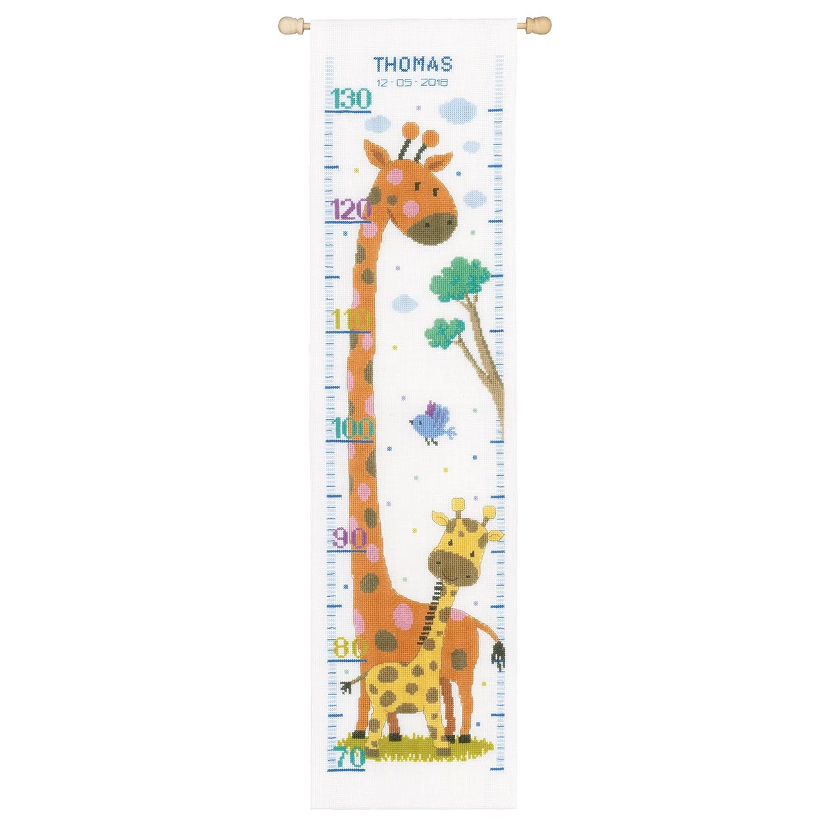 Vervaco Kit Punto De Cruz Medidor De Altura para Niños Jirafa Regalos DIY Completo Creativo Manualidades Creatividad Adultos Decoracion Pared Bordar Kit Principiantes ca. 18 x 70 cm