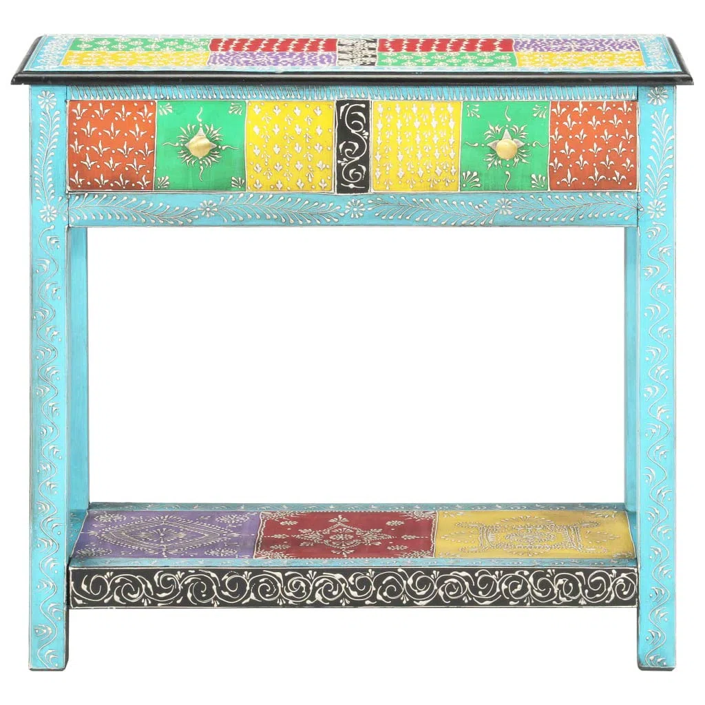 Homgoday Mesa Consola Pintada a Mano Madera Maciza de Mango 80x35x75 cm Mesas auxiliares de salón,Mesa Consola Recibidor Mueble de Entrada Estrecha Clásica,para SalÓn, Entrada, Pasillo