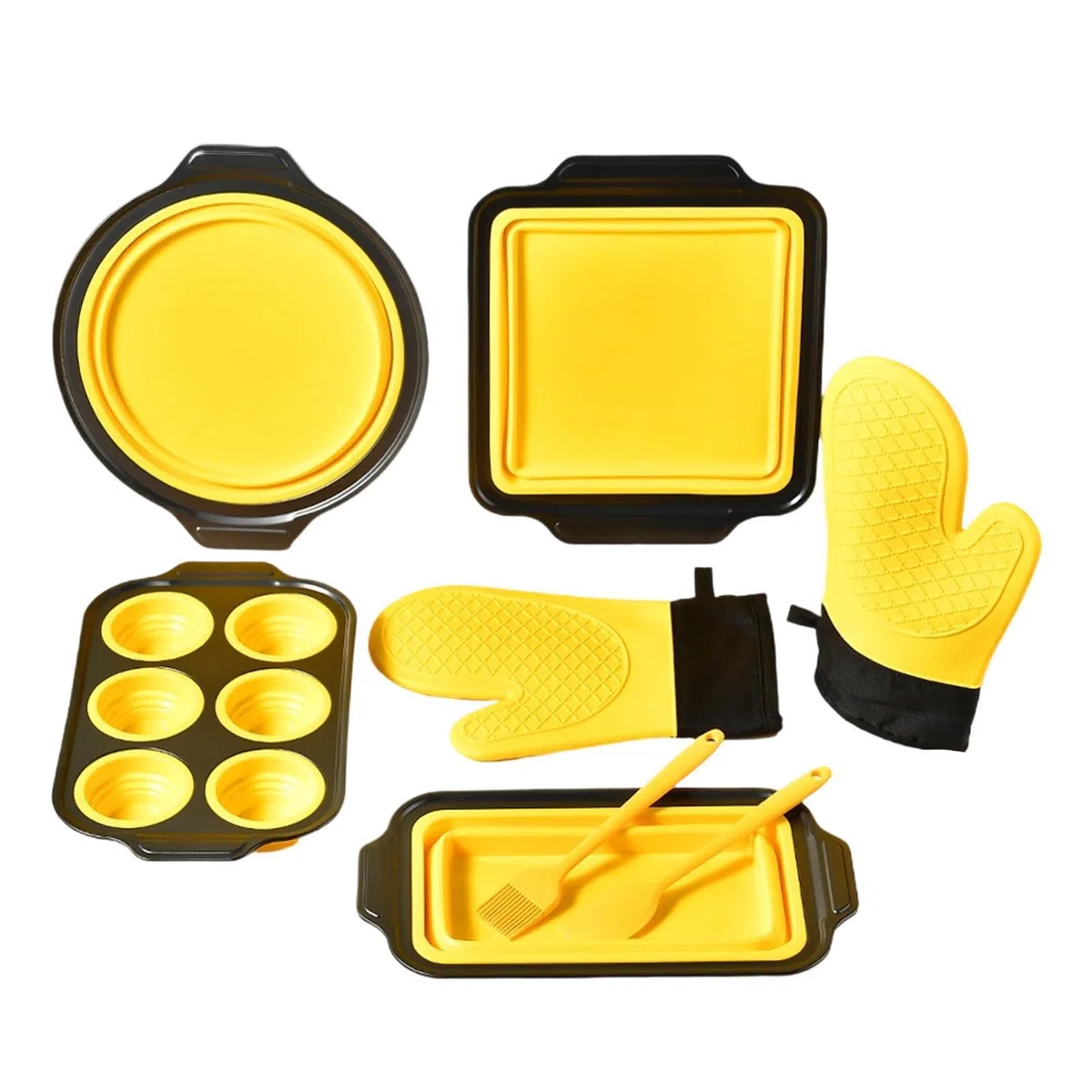 Generico Juego de horno de silicona, molde flexible y apilable | Con guantes, raspador y cepillo, bandeja de silicona para horno apta para lavavajillas para muffins, pan, galletas