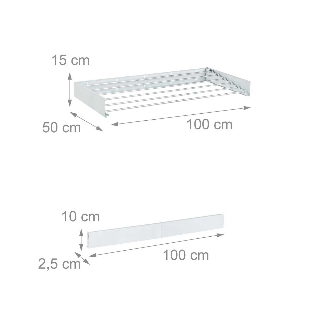Relaxdays Tendedero de Pared, Plegable, 15x100x50cm, Interior, y Exterior Tenderete Ahorra Espacio, Secador Ropa, Blanco