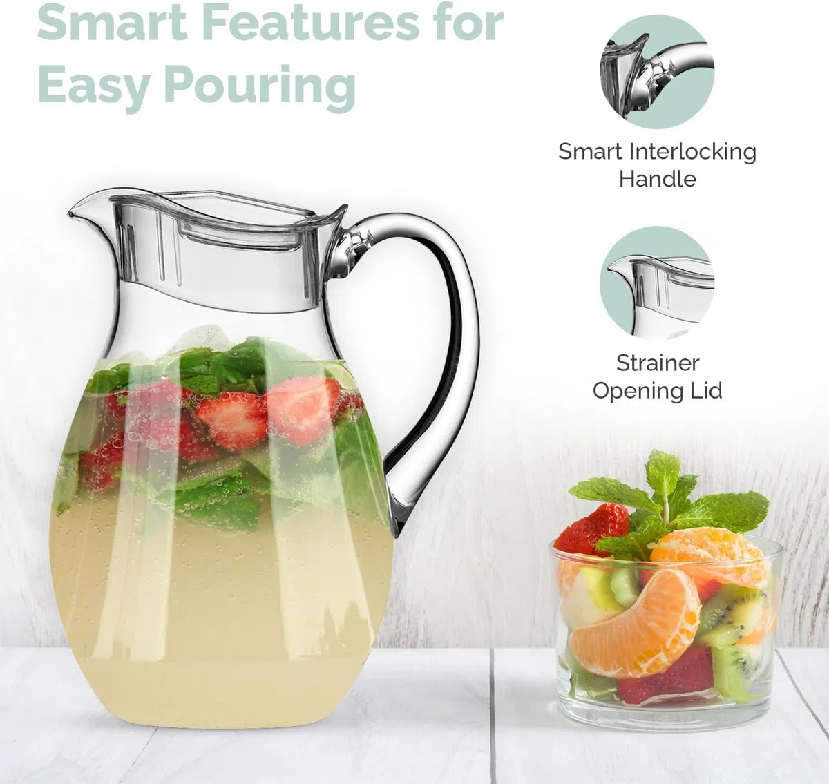 Jarra acrílica con tapa (72 onzas), ligera, inastillable, sin BPA, ideal para sangría, limonada, agua, jugo, té helado, leche y más