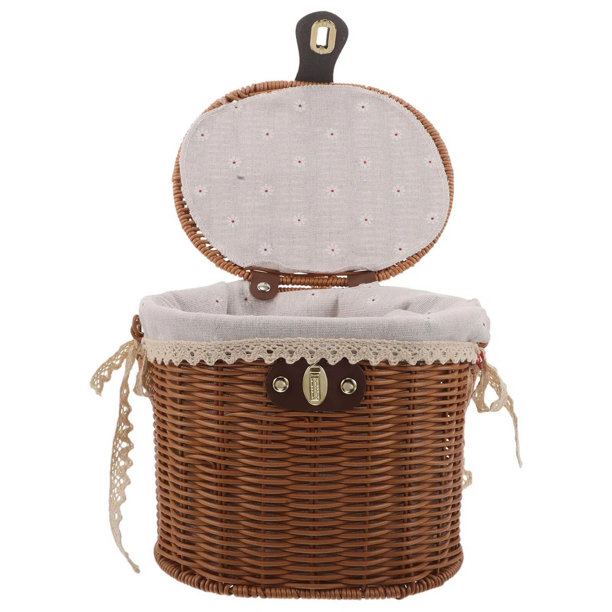 PRETYZOOM Cesta Tejida a Mano Pequeña con Tapa y Asas Forro de Tela Interior Cesta Decorativa Multiusos para Almacenamiento y Picnic y Cocina Estilo Rústico Natural