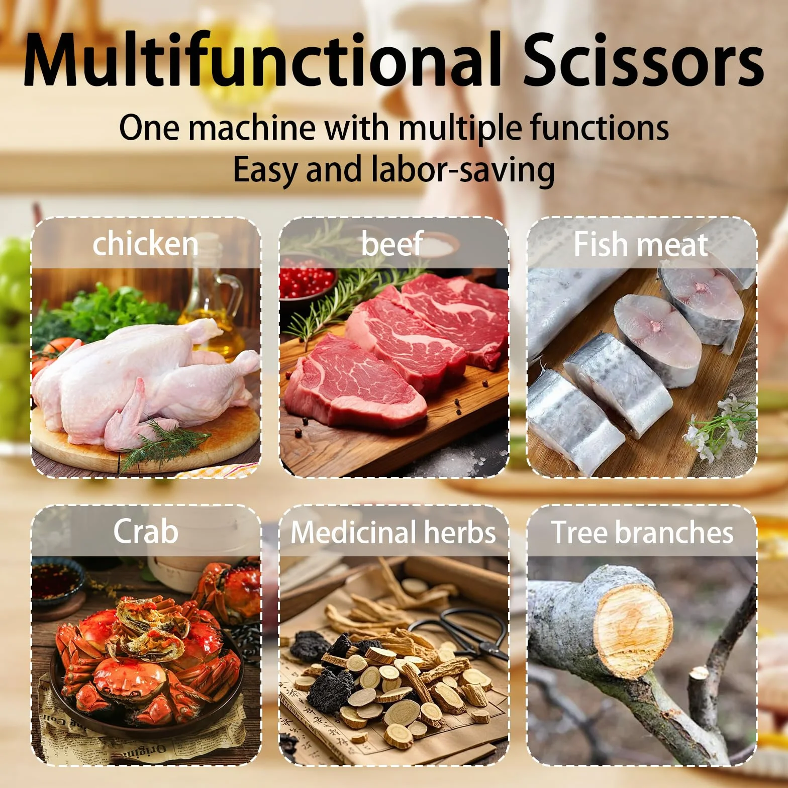 Tijeras Eléctricas de Cocina, Multifunción Tijeras Para Huesos De Cocina Recargables con 2 Baterías, para Pollo Congelado Carne Pescado Marisco Vegetal