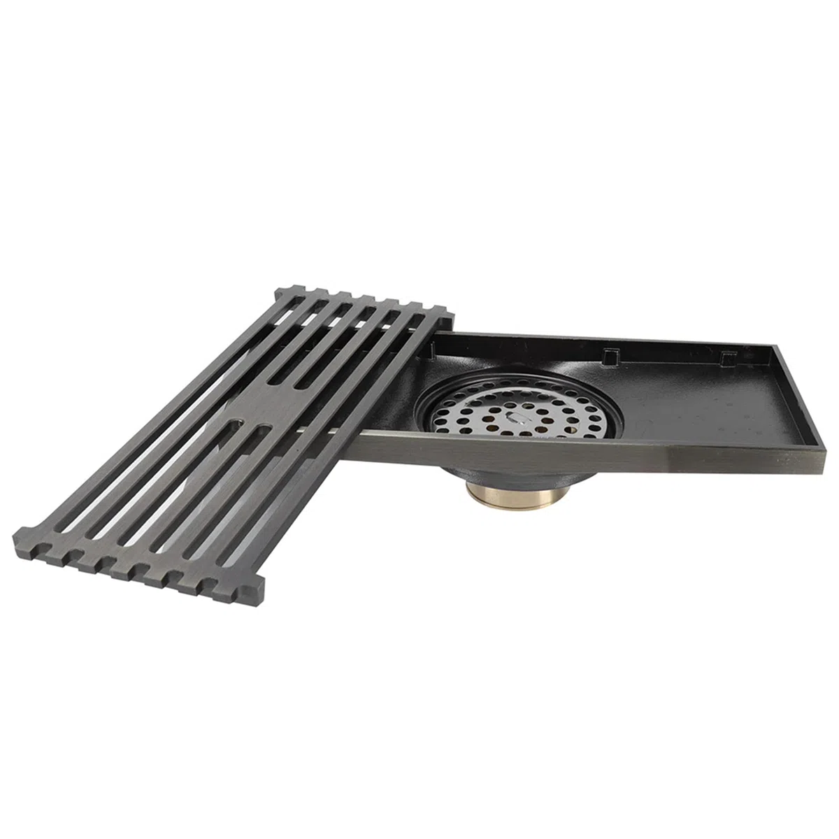 Cyrank Desagüe De Ducha Lineal, Desagüe De Piso De Latón con Rejilla Extraíble Desagüe De Piso De Ducha Rectángulo Desagüe Lineal Oculto con Colador De Cabello para Baño Inodoro Balcón 20x8cm