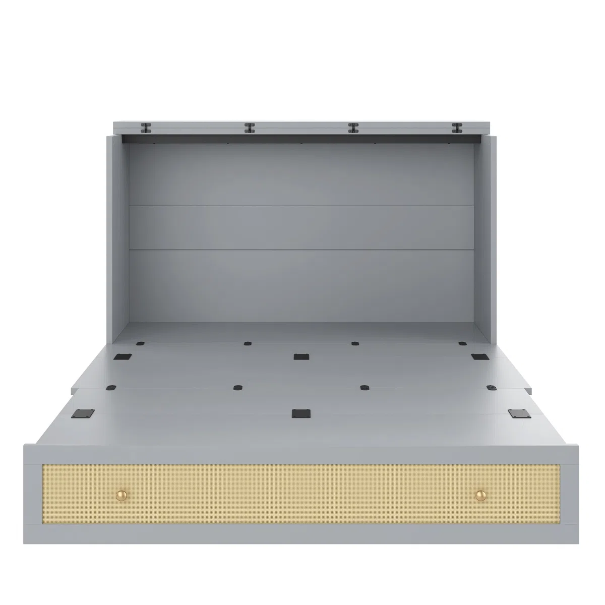 Cama Armario, 140 x 200, Móvil Armario Cama con Cajones en el Extremo de la Cama y Estante en la cabecera de la Cama con USB y Enchufe Cama con Plataforma Convertible, Sin Colchón (Gris)