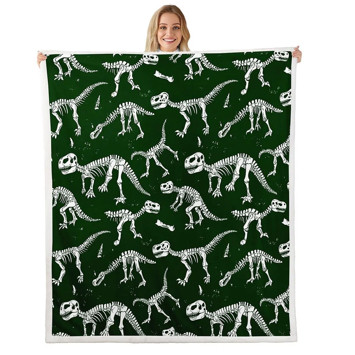 Erosebridal Manta Sherpa de dinosaurio fósil para niños, bebés y jóvenes, serie de animales antiguos, forro polar gótico de esqueleto, decoración de habitación de niños y niñas, ultra suave, manta de