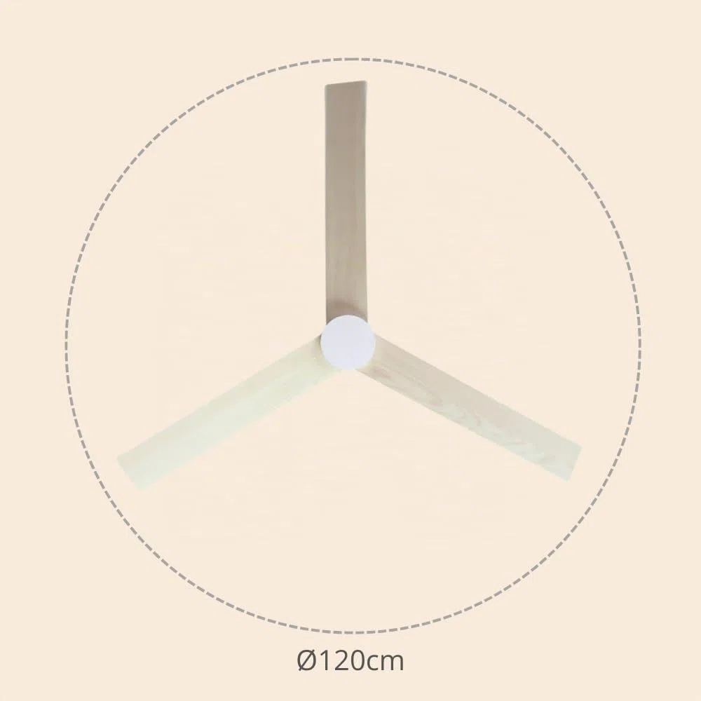 / HYBRID/Ventilador de techo blanco y palas reversibles blanco-arce Ø120 cm/Ultra Silencioso, bajo consumo, 6 Velocidades, Mando a Distancia, Verano-Invierno, temporizador, modo brisa