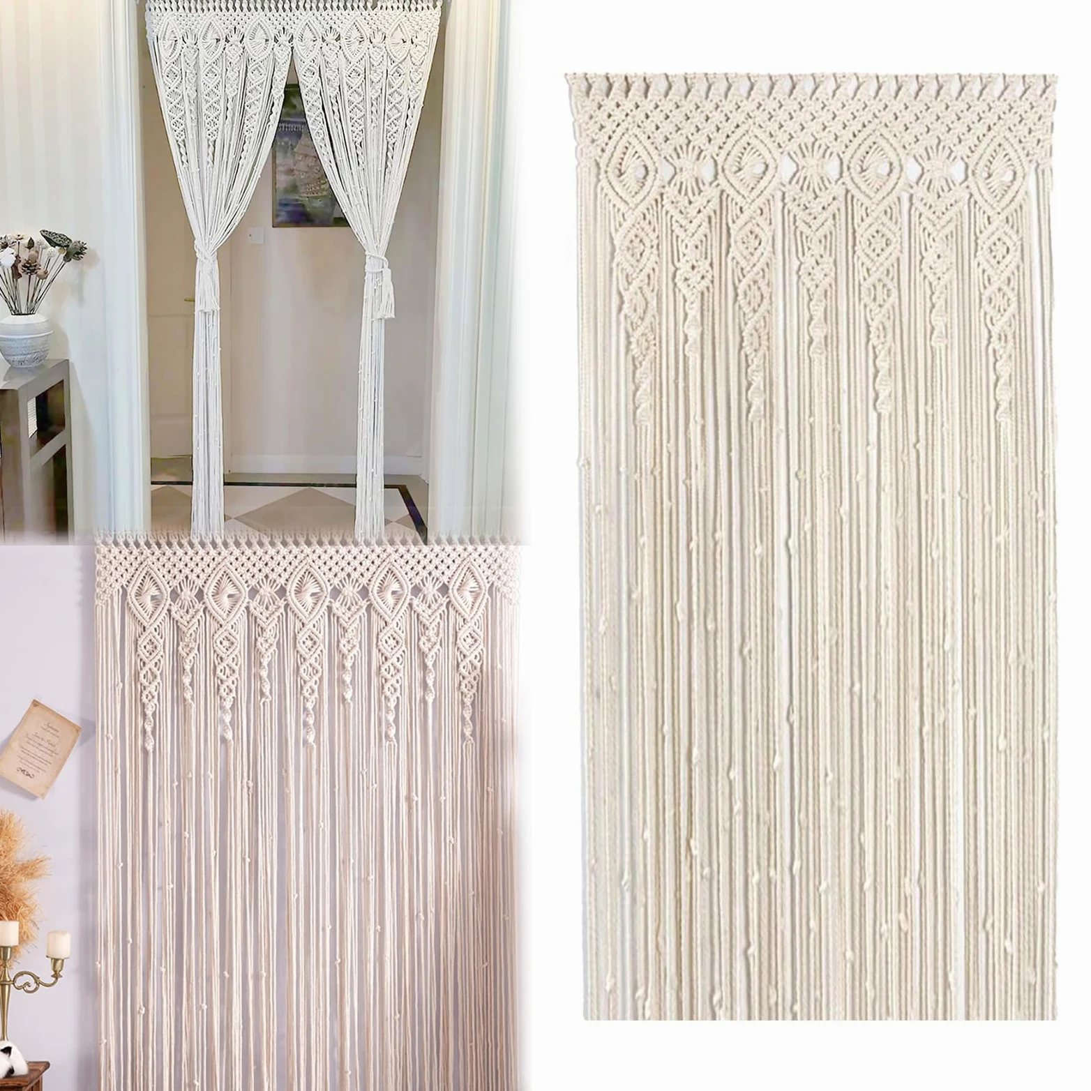 Cortina De Macramé, Colgante De Pared De Macramé De 100x200 Cm Cortina Bohemia Hecha A Mano para Colgar En La Pared Cortina De Puerta De Macramé Bohemio para DecoracióN De La Pared del Hogar