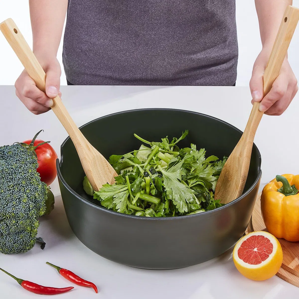 Genérico Ensaladera Ensaladeras De Madera Vajilla Cuchara Tenedor | Ensaladera Frutas Tapa Para Frutas Verduras Aperitivos Almuerzo Cena Preparar Mezclar Cocinar Cereales