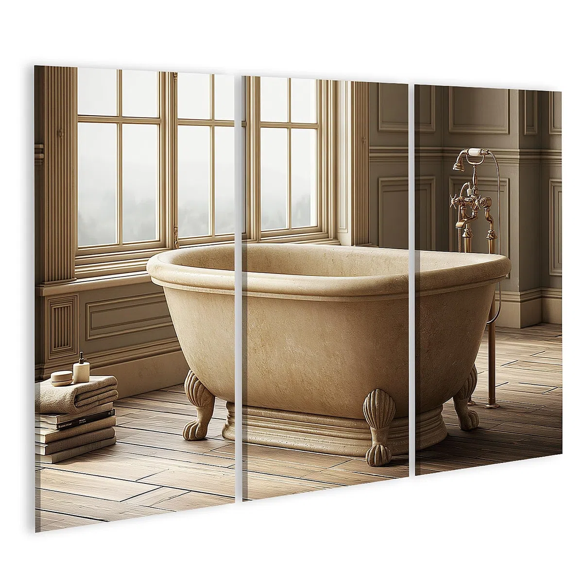 islandburner Cuadro sobre lienzo Elegante Bañera Independiente Mural Baño Lujo para los amantes de la relajación - 3 piezas