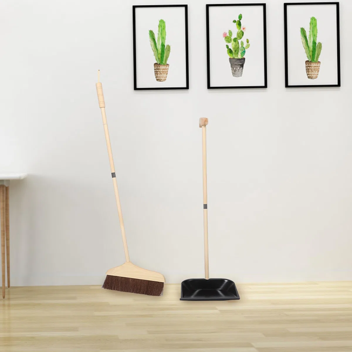 GALPADA Juego de Escoba y Recogedor Mango Desmontable de Madera y Cerdas Suaves para Limpieza Diaria del Hogar y Suelos, Herramienta y Cómoda