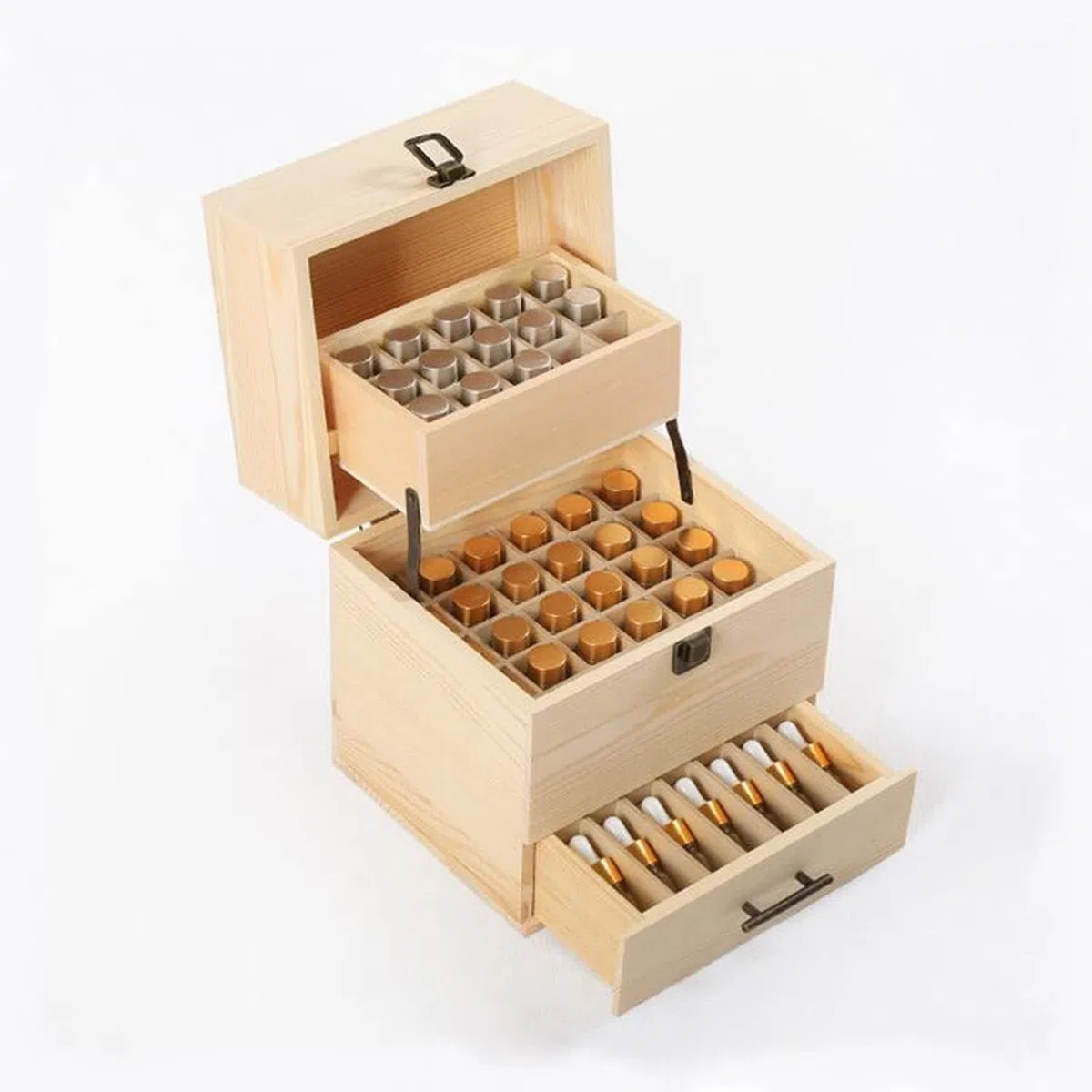 Rose Flower Caja de Almacenaje de Madera de Aceites Esenciales y Aromaterapia Contiene de 5 a 15 ml de Aceites Esenciales para Perfumes, Cosméticos, Joyas Esmaltes de Uñas Minerales 59 Ranuras