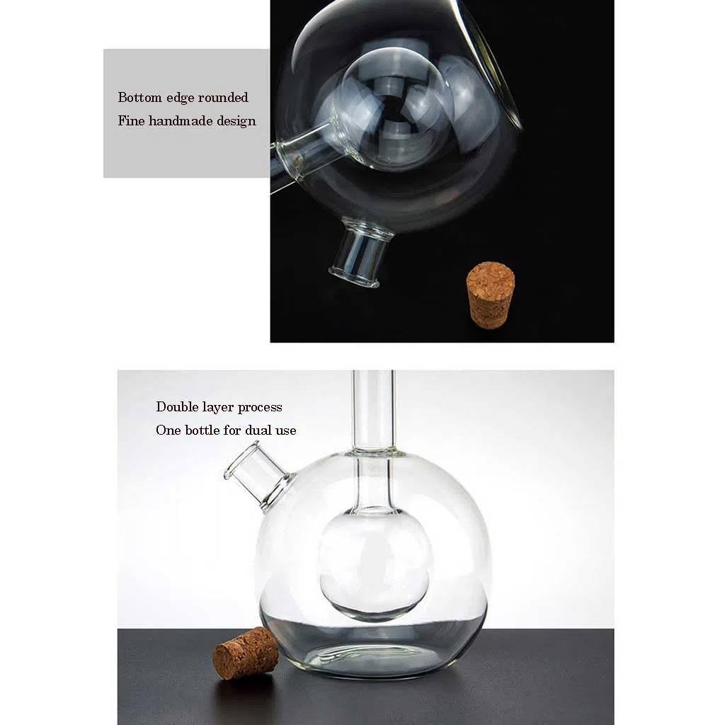 Botella de Vidrio dispensador de Aceite y vinagre, Botellas dispensadoras de Aceite y vinagre de Vidrio 2 en 1, Paquete de 1 con Tapa de Corcho, 6,3 Pulgadas, 4 Modelos(A Model)