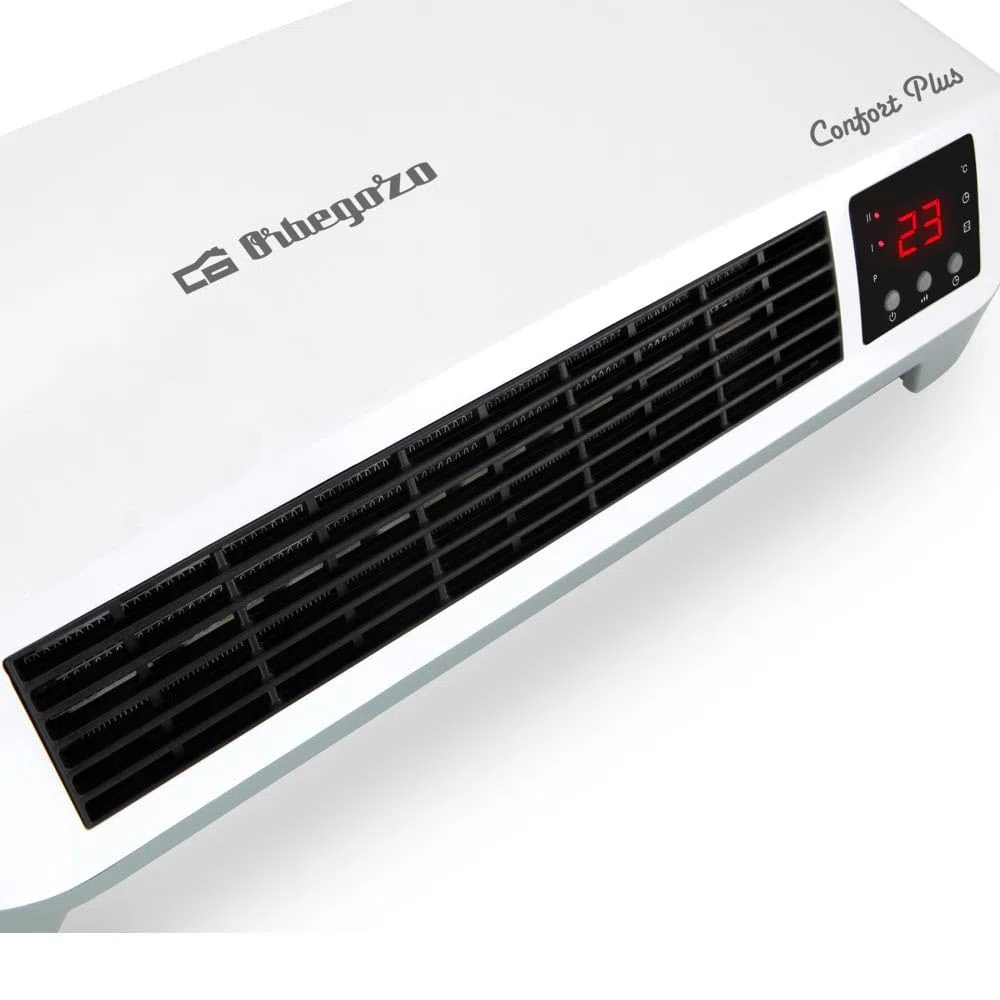 Orbegozo SP 6000, Calefactor baño, 2000 W, 2 niveles de calor, elementos cerámicos PTC, programación diaria semanal, termostato digital, mando a distancia, protección sobrecalentamiento, color blanco