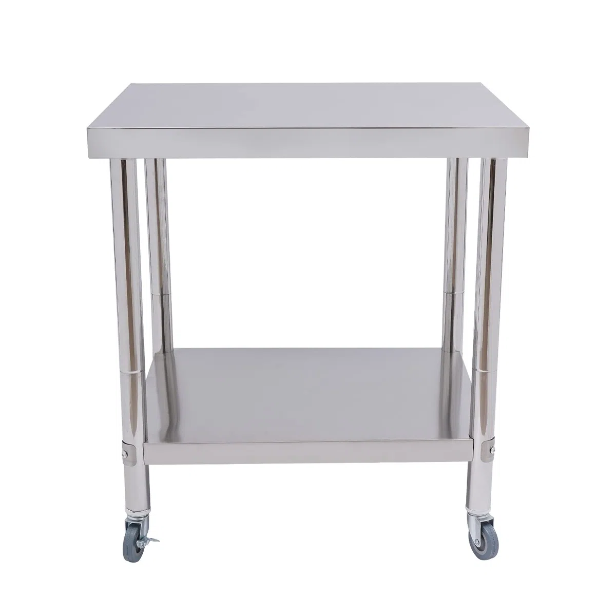 OUKANING Carro de servir de acero inoxidable de 2 niveles, mesa de trabajo de cocina de acero inoxidable con ruedas, mesa de acero inoxidable, gastronomía doméstica/comercial, capacidad de carga 300