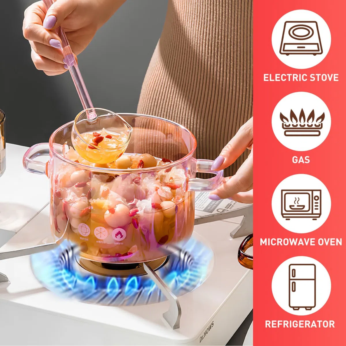 Happyyami Cacerola de Cristal Con Tapa - Olla Multifuncional para Sopa, Pasta, Fideos, Verduras, Carne - Compatible Con Inducción