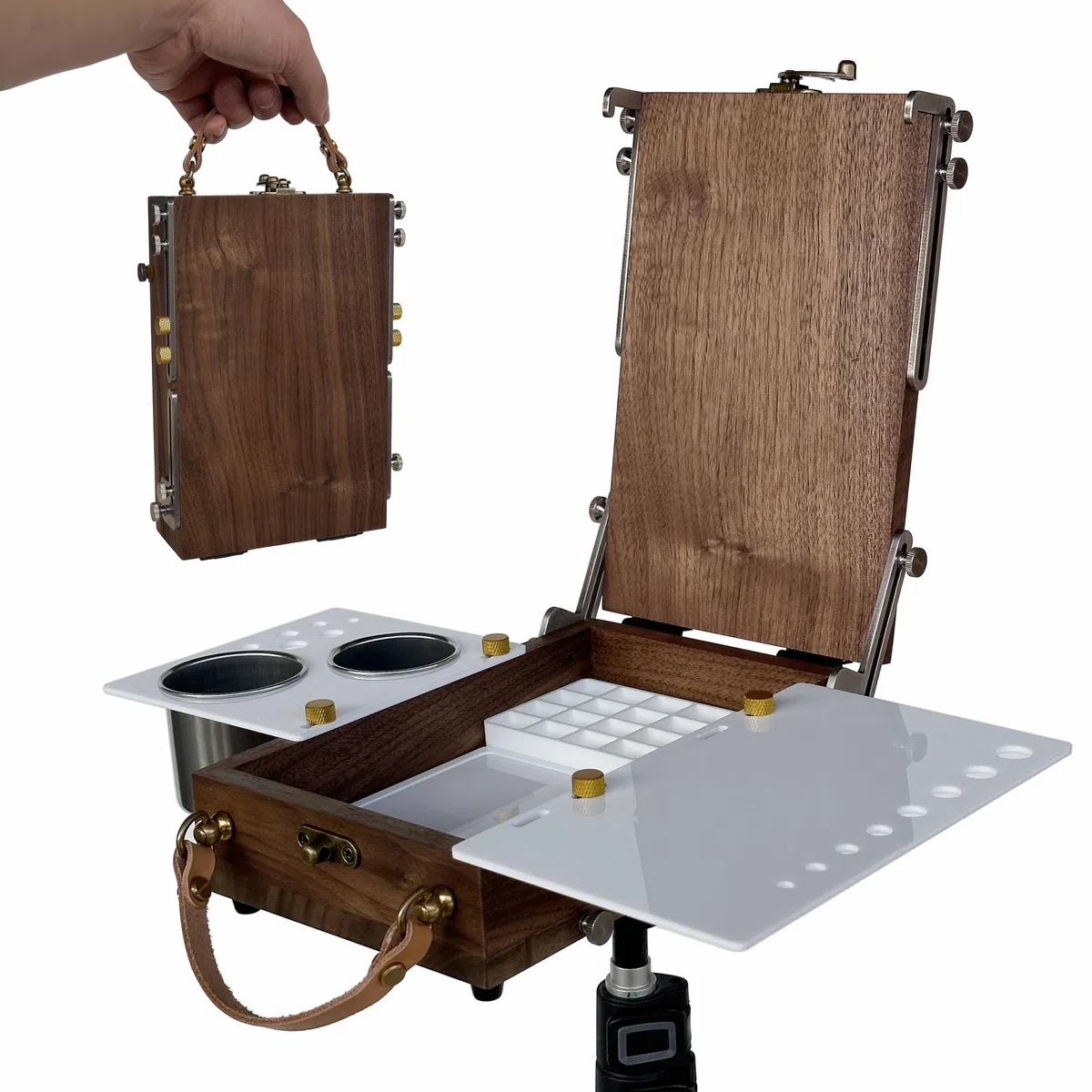 Caballete de mesa con paleta de acuarela vacía, caballete de viaje portátil para pintar con almacenamiento, caja multifuncional de madera para acuarela, pintura al aire libre para adultos
