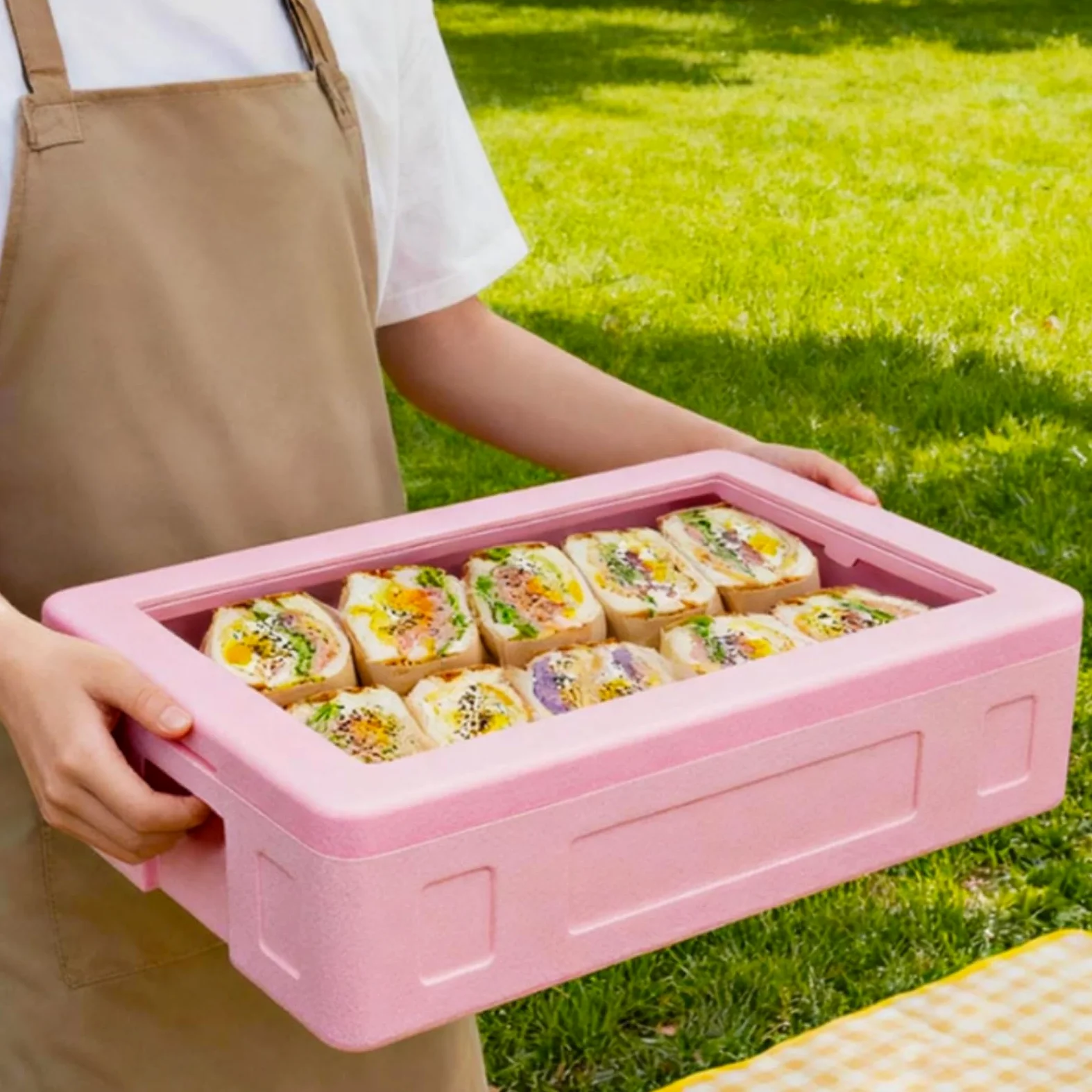Amagogo Contenedor Aislado de Comida para Conservación Térmica Caja Portátil Rectangular con Cuerpo y Tapa Visible Ligero Adecuado para Buffet Entrega Cocina Catering, Naranja