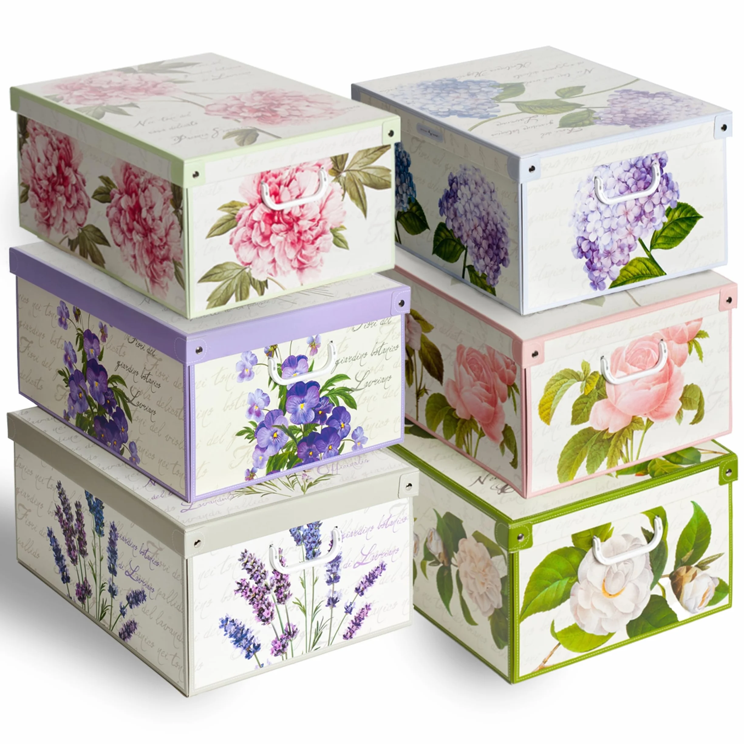 Lavatelli Juego de 6 cajas armario de cartón con motivos florales diferentes, para guardar ropa, ropa, cambio de estación, habitación infantil, caja de regalo organizador, 39 x 50 x 24 cm
