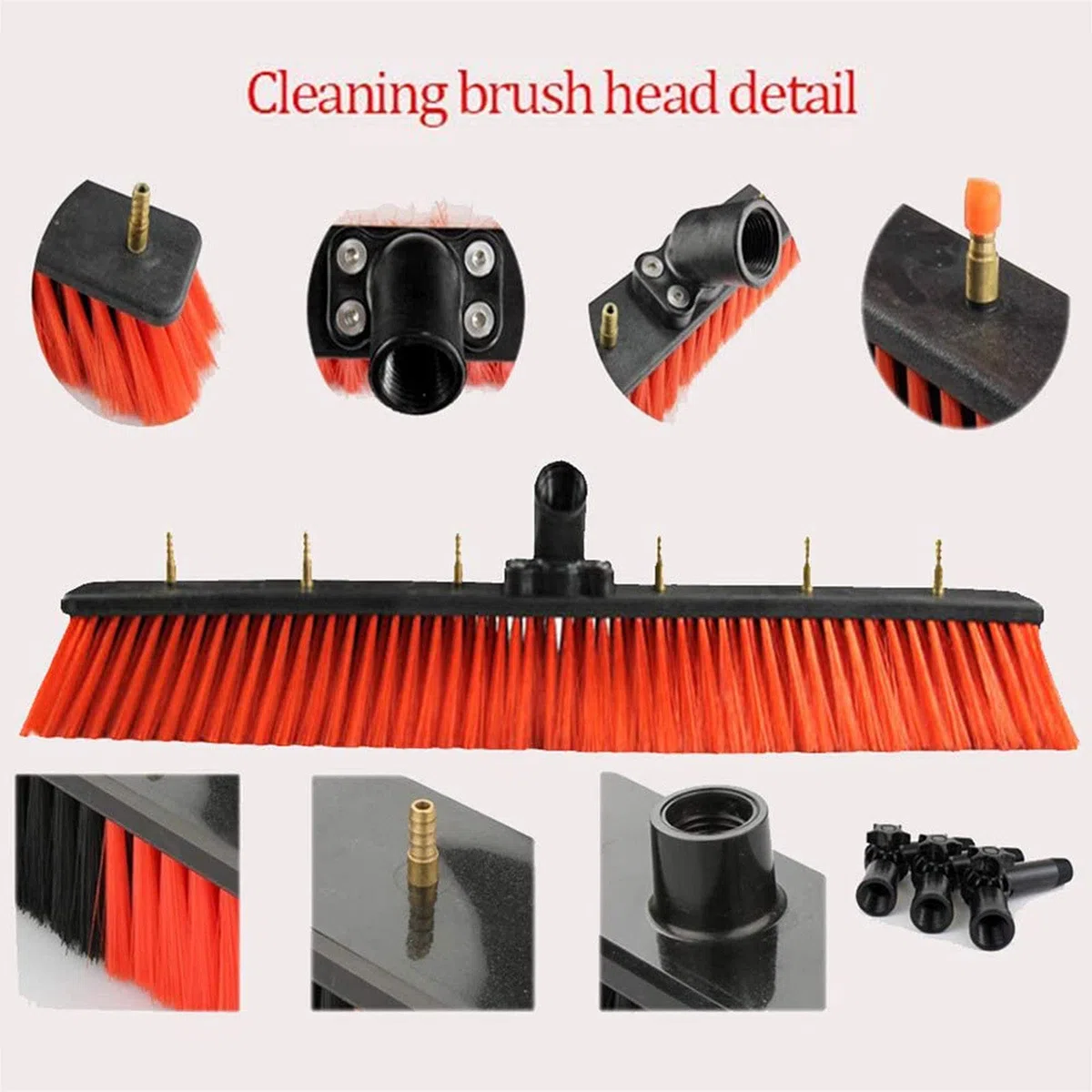 Kit de poste de alimentación de 12 pies para limpieza de ventanas y energía solar, cepillo para hacer frente con agujero, ideal para una limpieza eficiente de ventanas y paneles solares, color rojo