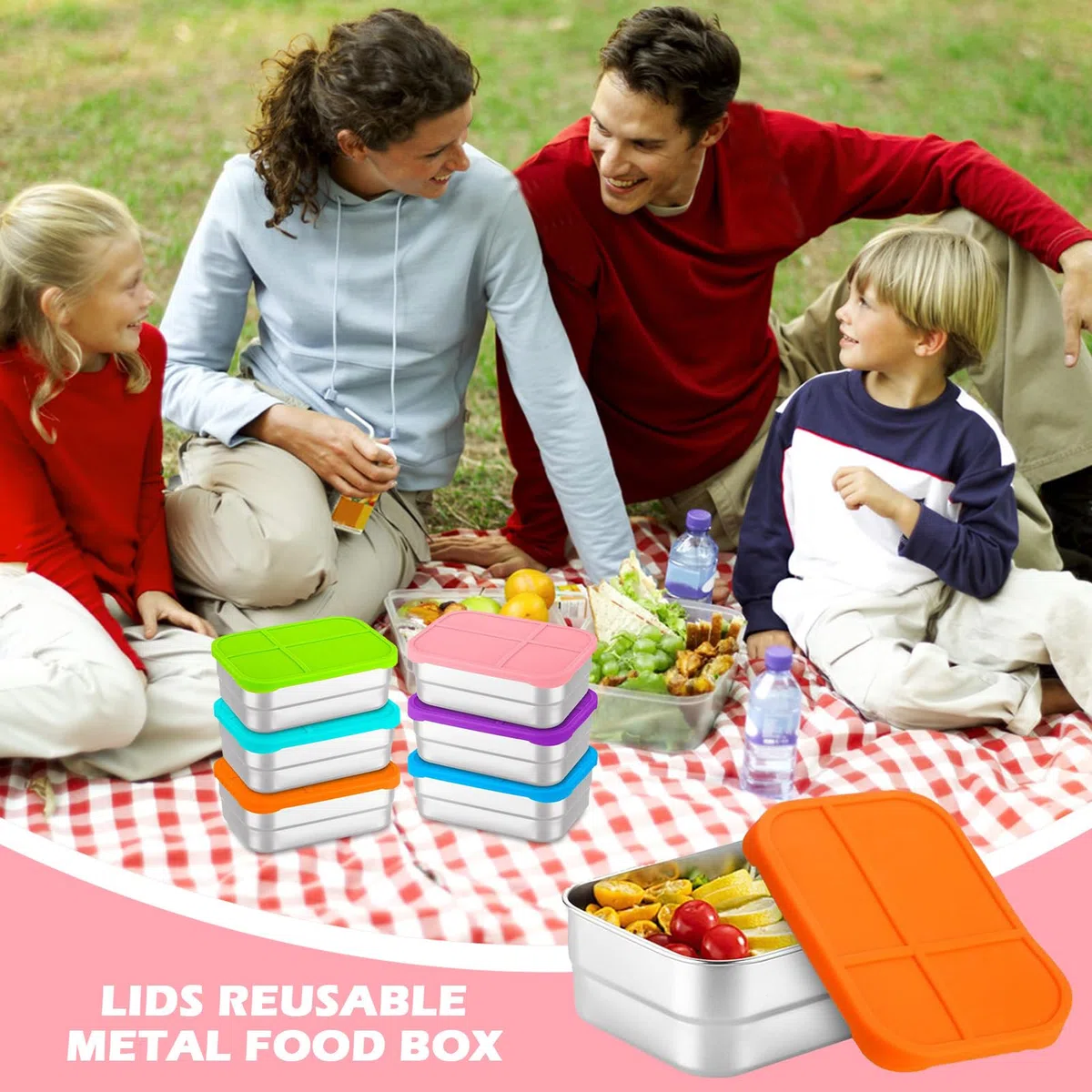 Envases de Acero Inoxidable para Snacks 720ml Para Comidas Y Aperitivos | Apilable Para Alimentos Contenedor de Snack Portátil con Tapa de Silicona para Escuela, Viaje, Picnic, Deportes y Almuerzo