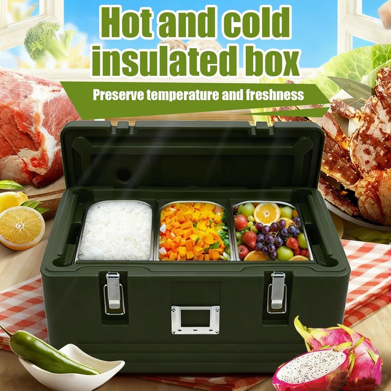 Contenedor Térmico Alimentos Caja Caliente Para Catering, Gran Capacidad Alimentos, Transporte Comida Caliente, Caja Térmica Profesional Para Restaurantes Y Hoteles(2 pans)