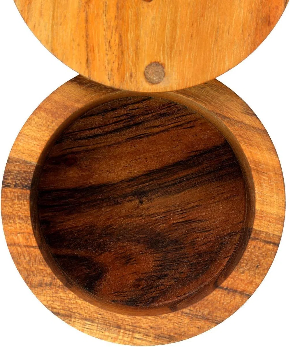 EDHAS Caja de sal o especias de madera de acacia con cubierta giratoria para almacenamiento de especias de madera, a mano en tu encimera.