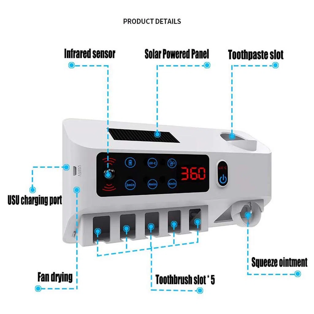 TJH Esterilizador de Cepillo de Dientes UV Inteligente, Esterilizar y secar bastidores de cepillos de Dientes para baño, Set de Vasos de Dientes eléctricos de Pared -Cuidar la Salud bucal
