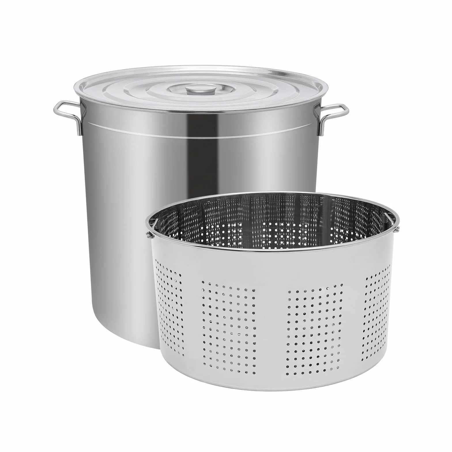 Olla de 100 L con tapa de acero inoxidable 49,5 x 49,5 x 50 cm con tapa y cesta, olla para cocinar al vapor, cocinar, freír