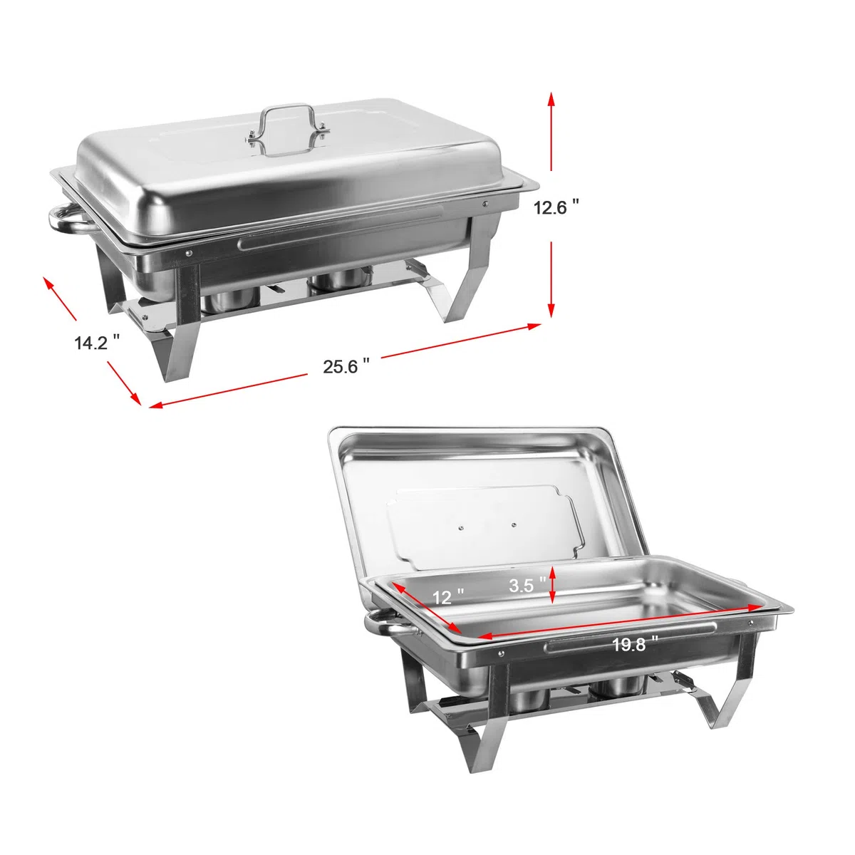 VONLUCE 4 Platos de Frotamiento 9L/8Q de Acero Inoxidable Calentador de Buffet Plegable Calentador de Comida con Bandeja de Agua, Bandeja de Comida y Tapa para Fiesta, Banquete, Bufé (4)