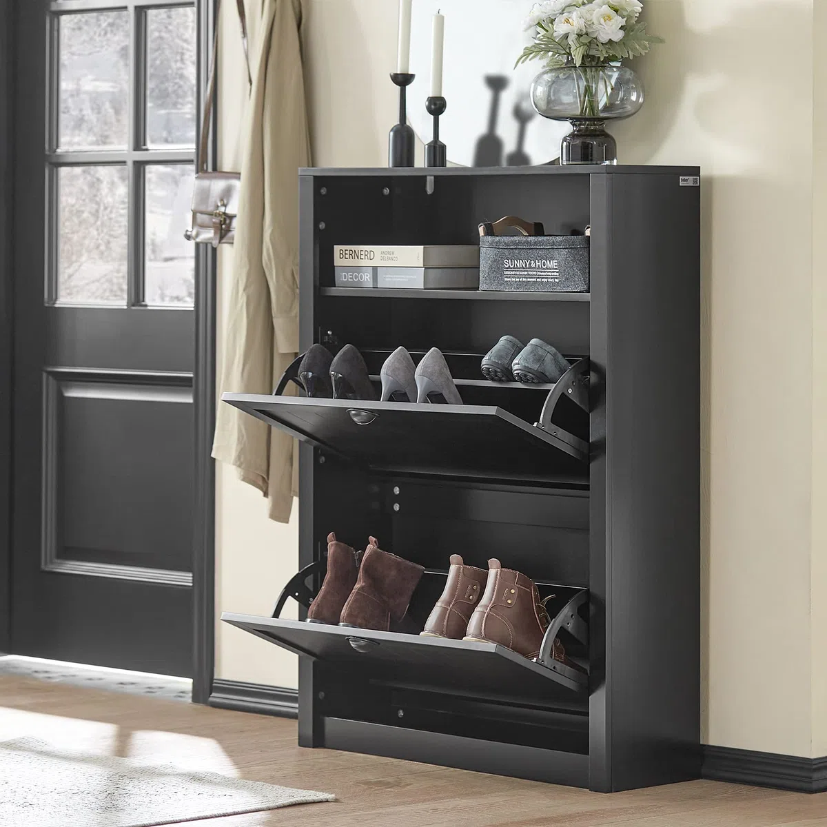 SoBuy FSR87-SCH Zapatero Estrecho Organizador para Zapatos con 2 Puertas Abatibles 80 x 24 x 110 cm Negro ES