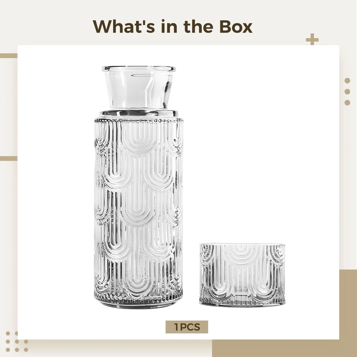 Diseño moderno, perfecto para baño, mesita de noche, cocina, más, jarra de agua de 640 ml y vidrio de 180 ml, jarra de cristal vintage europea con juego de tazas