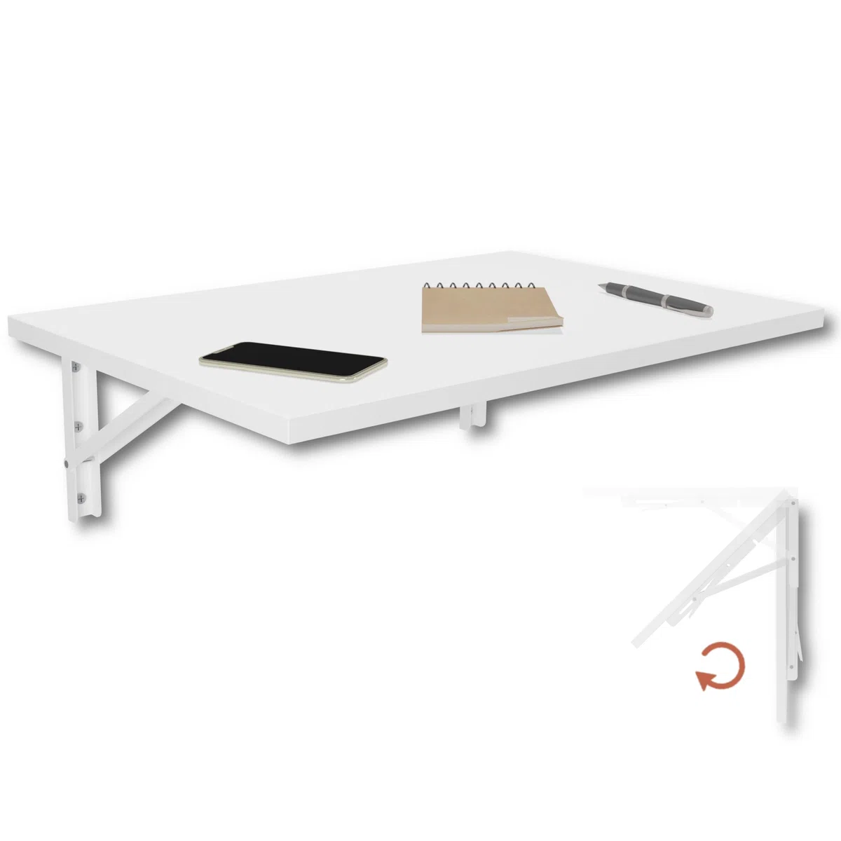 KDR Mesa Plegable de Pared 60 x 40 cm Blanco – Mesa abatible Multifuncional Ahorra Espacio, Escritorio Plegable o Mesa de Comedor para Cocina, Oficina o Estudio