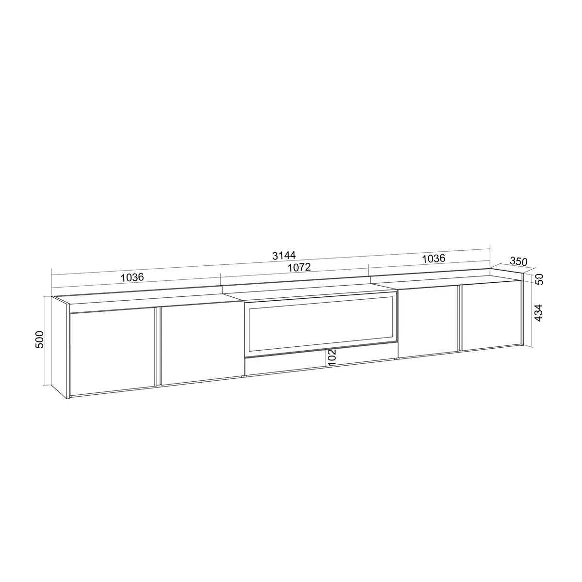 Skraut Home | Mueble TV | Muebles de salón, almacenaje | 315x50x35 cm | para televisión hasta 80" | Chimenea eléctrica XXL | Colgado, Suspendido | LED | Estilo Moderno | Blanco y Roble Soft