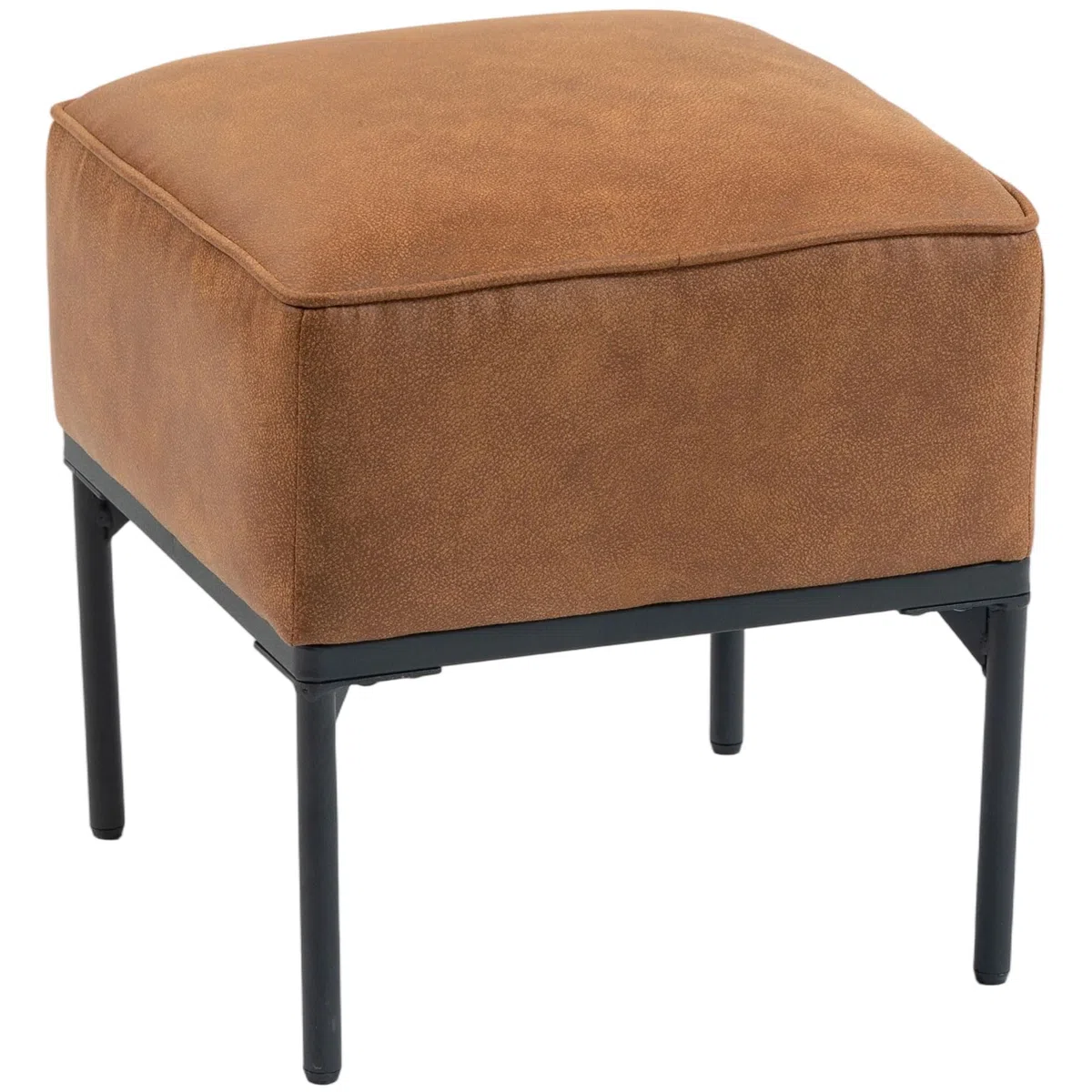 HOMCOM Reposapiés Salón Taburete Bajo Moderno Otomana 40x40x46 cm Marrón | Asiento Acolchado Grueso, Patas de Acero, Cuero Sintético, Otomana de Dormitorio, Carga 120 kg, para Entrada, Pasillo