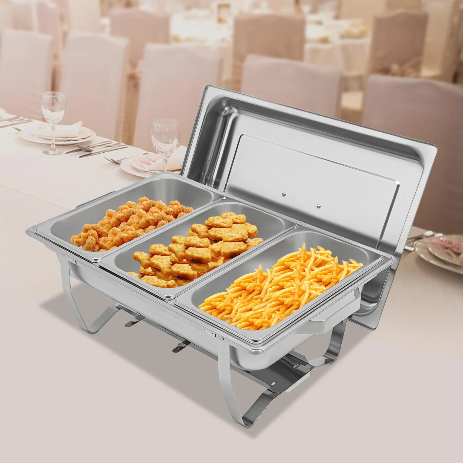5 L Chafing Dish, Tres Compartimentos Chafing Dish Buffet, Calentador Plano, Calentador Plato Aparador, Calentador Plano para Servir Variedad Platos Mantener Caliente