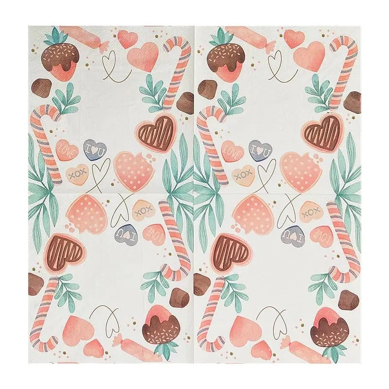 Servilletas Decoupage Corazón Marrón Verde Servilletas Papel Decoradas Cocktail Desechables Cumpleaños 2 Capas Toilet Paper Towels Baño para Bodas,Fiesta en el Jardín Mesa Deco 30 Paquetes(33x33cm）