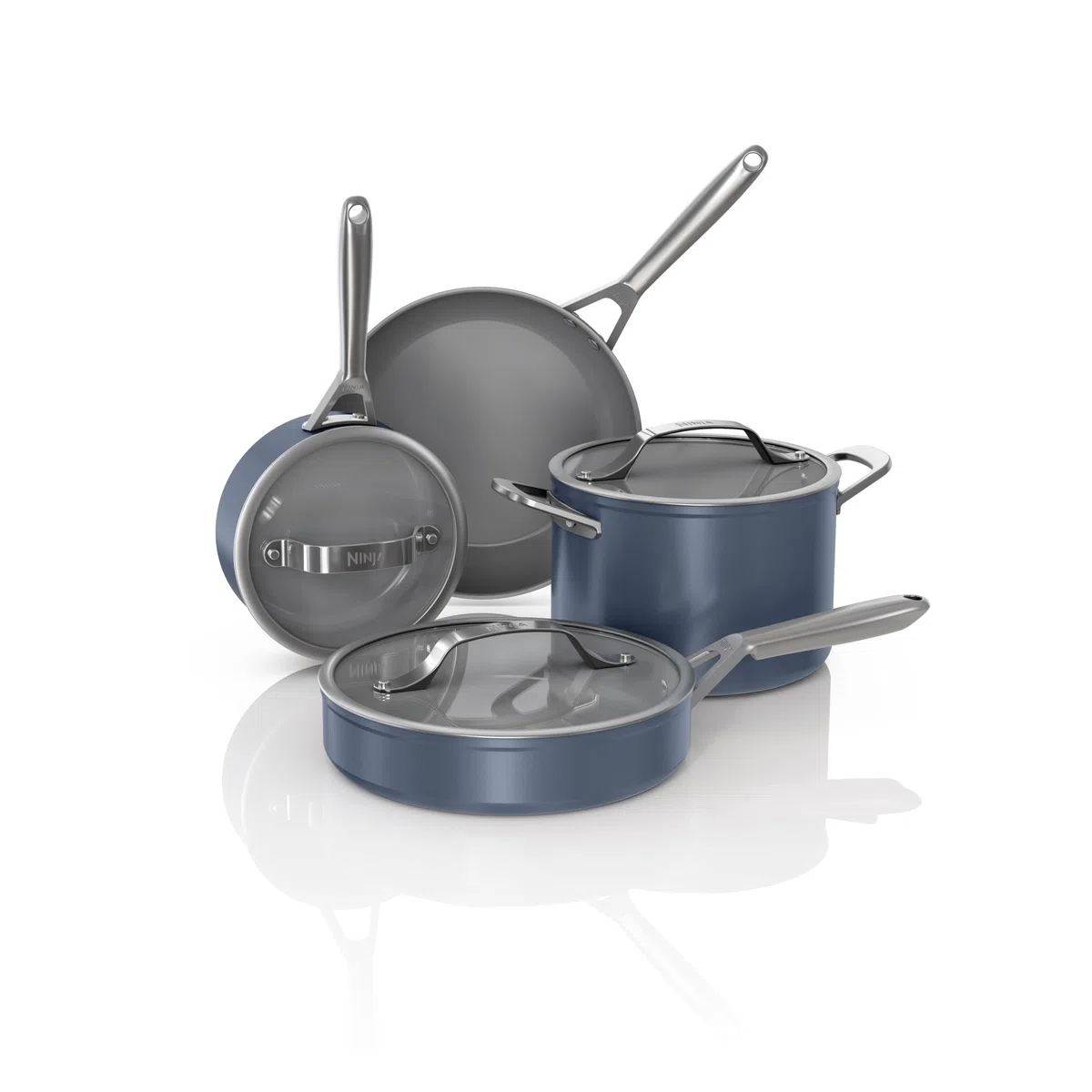 Ninja NeverStick Ceramic Pro - Juego de utensilios de cocina de 7 piezas, ollas antiadherentes, sartenes, tapas de vidrio, revestimiento de cerámica, acero inoxidable, apto para estufa a horno,