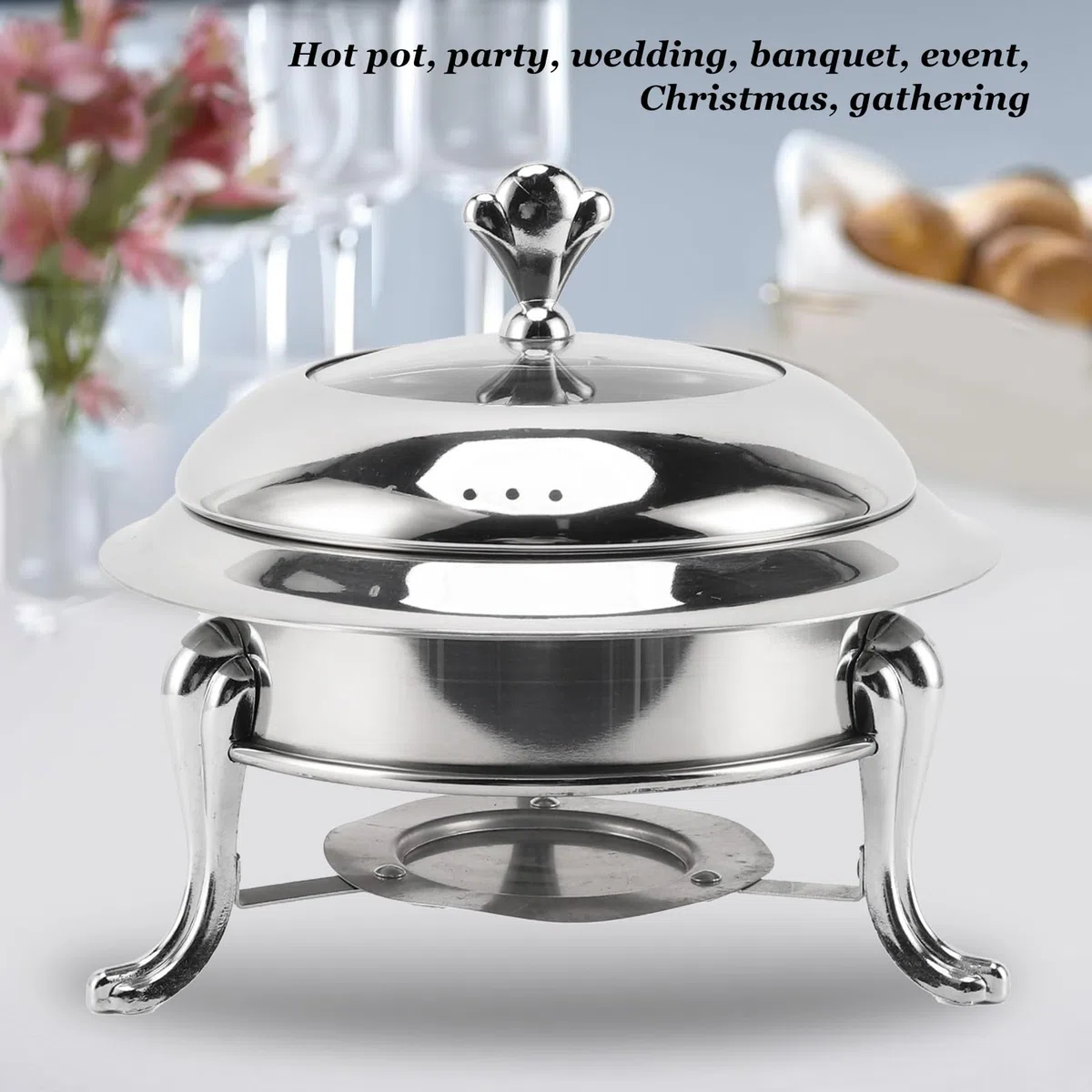 Juego de Buffet para Chafing Dish, Calentador de Buffet Redondo Portátil con Tapa, Calentador de Comida de Catering de Acero Inoxidable para Fiestas, Bodas, Cumpleaños (22cm)