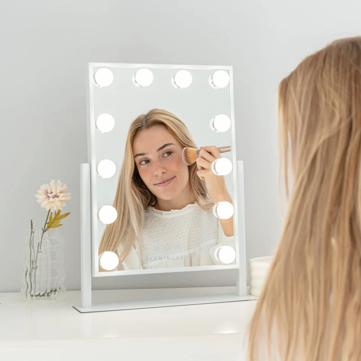 Flamingueo - Espejo Maquillaje con Luz - 12 LED - 3 Modos de Luz - Intensidad Ajustable - Control Táctil - Posición Regulable - Vanity Mirror - 36,5x7,5x47,5cm