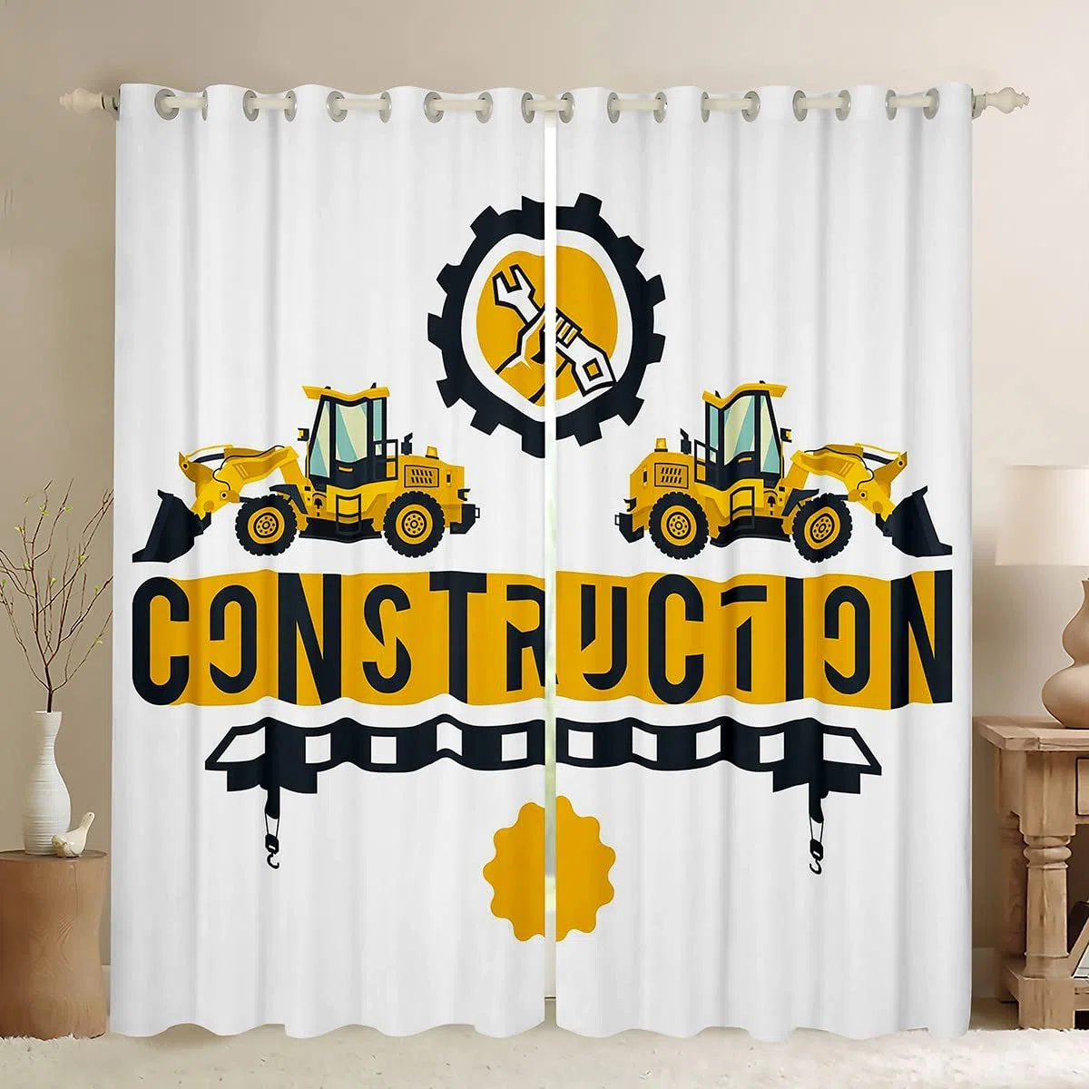Cortina de Excavadora para niñas y niños para Obras de construcción, para oscurecer Coches, Equipo de Cortina Opaca para Camiones (30%-50%) de Dibujos Animados, maquinaria de Coches, Cortinas de Vent