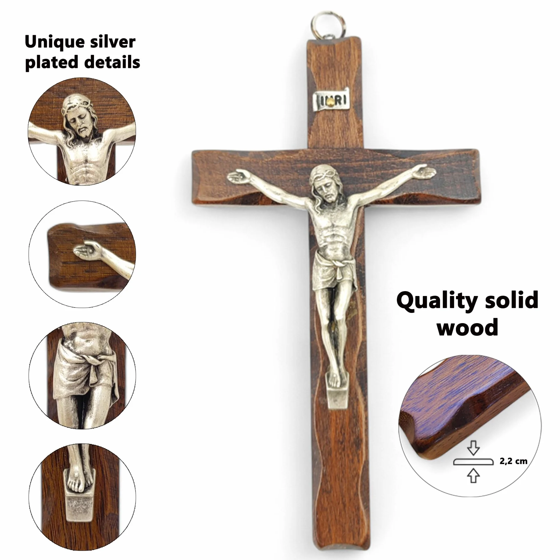 Crucifijo de madera para colgar en la pared, Cristo de plata, fabricado en Umbría (Italia), 25 x 14 cm