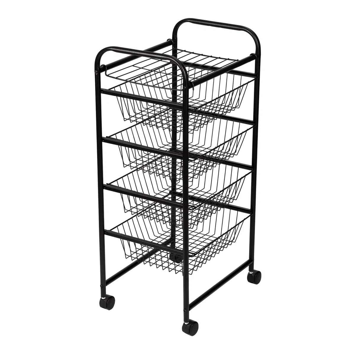 [en.casa] Carro de Servicio de 5 Niveles Carrito de Cocina con 4 Cestas 1 Estante de Rejilla Estantería Rodante Multiuso Metal 87 x 41 x 32 cm Negro