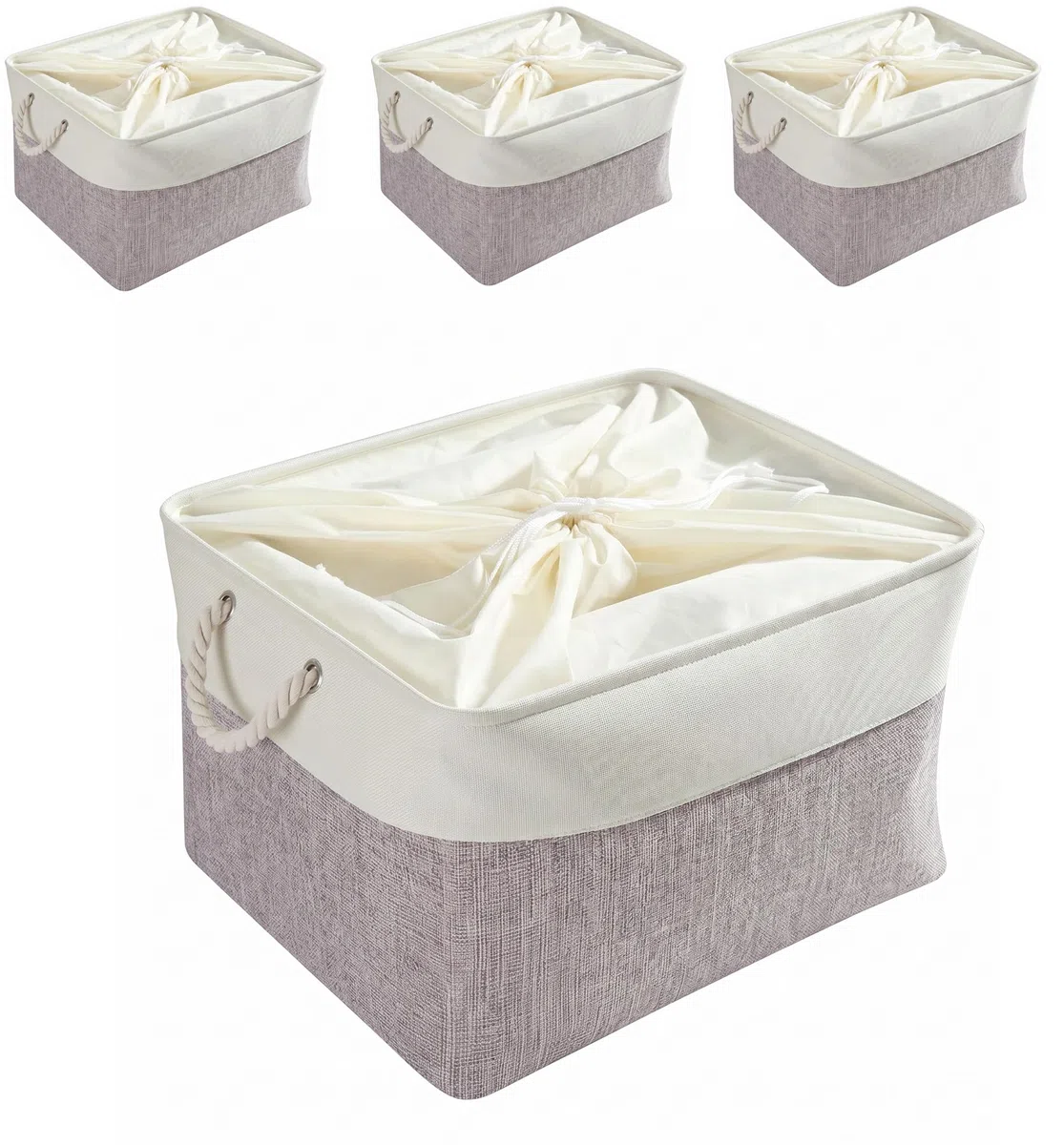 Mangata Juego de 4 cajas de almacenamiento XXL, canastas de almacenamiento de tela de lona con asas para armarios, armarios, estantes, baño, ropa, juguetes, toallas (50 x 40 x 30 cm, gris blanco)