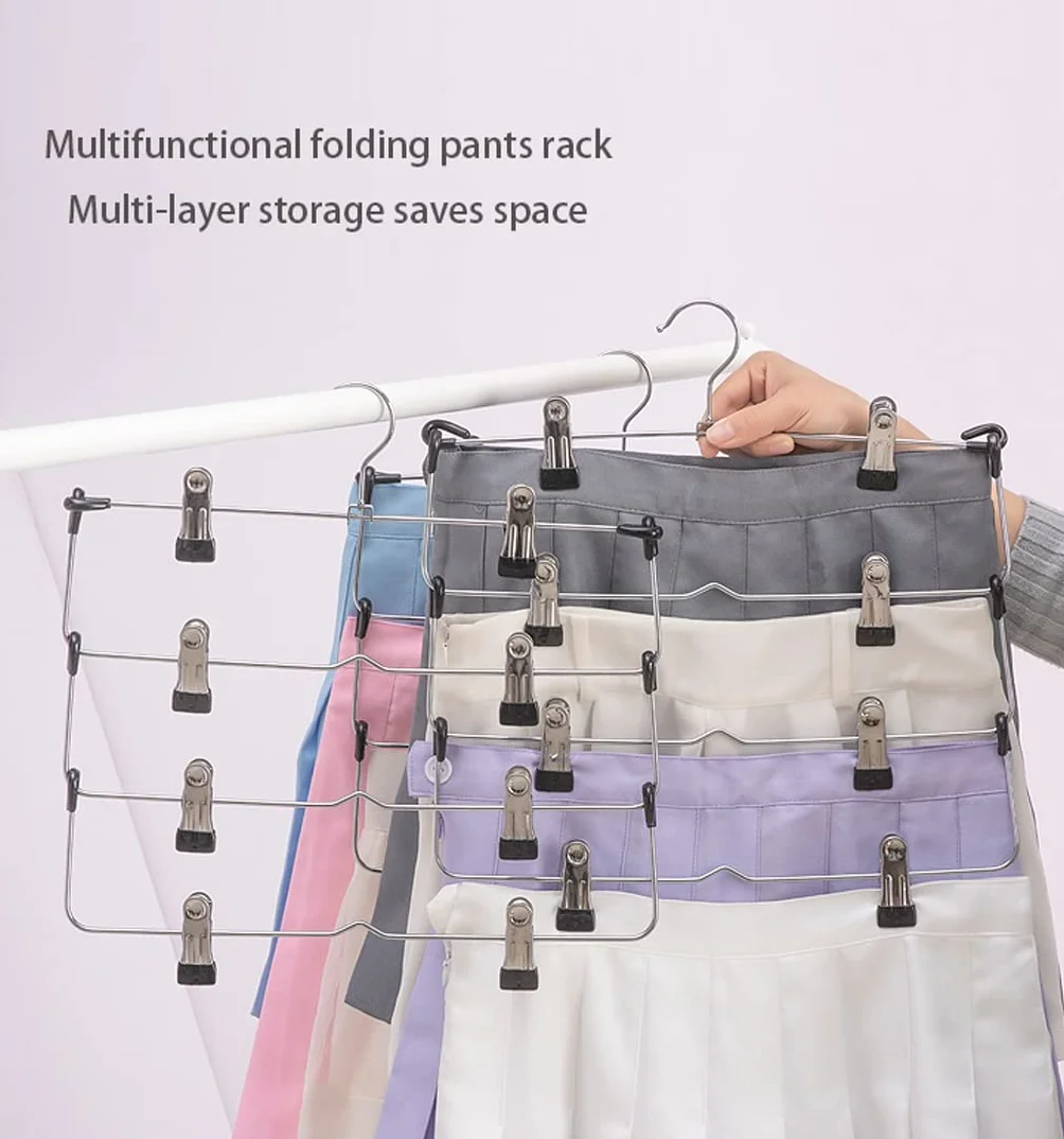 Colgador De Faldas De Metal De 4 Niveles, Ahorro De Espacio, con Clips, Organizador De Almacenamiento De Armario, Colgador De Pantalones Ajustable, 4 Uds. para Sudadera